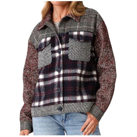 NWT Lovestitch Women’s Size Small Patchwork Plaid Long Sleeve Button Down Jacket - Picture 1 of 3